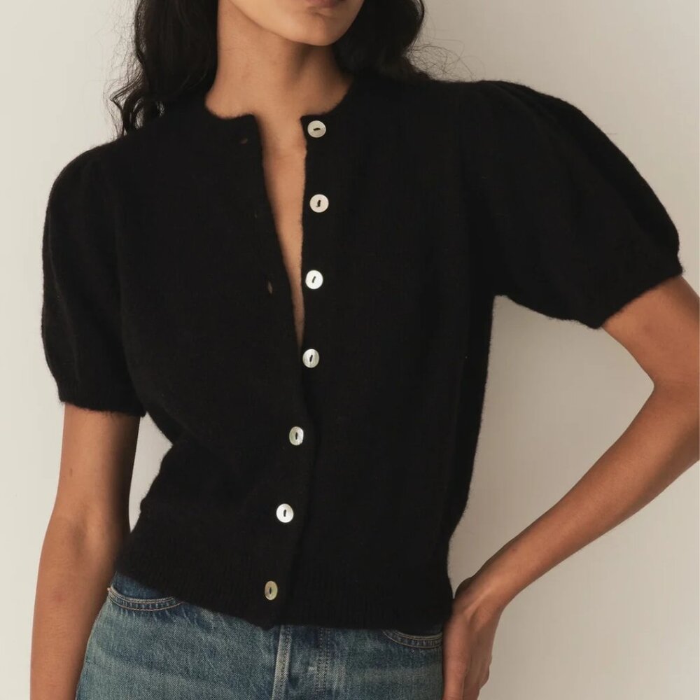 Doen Anisa midnight/navy blue crop alpaca/wool cardigan/sweater Sz M